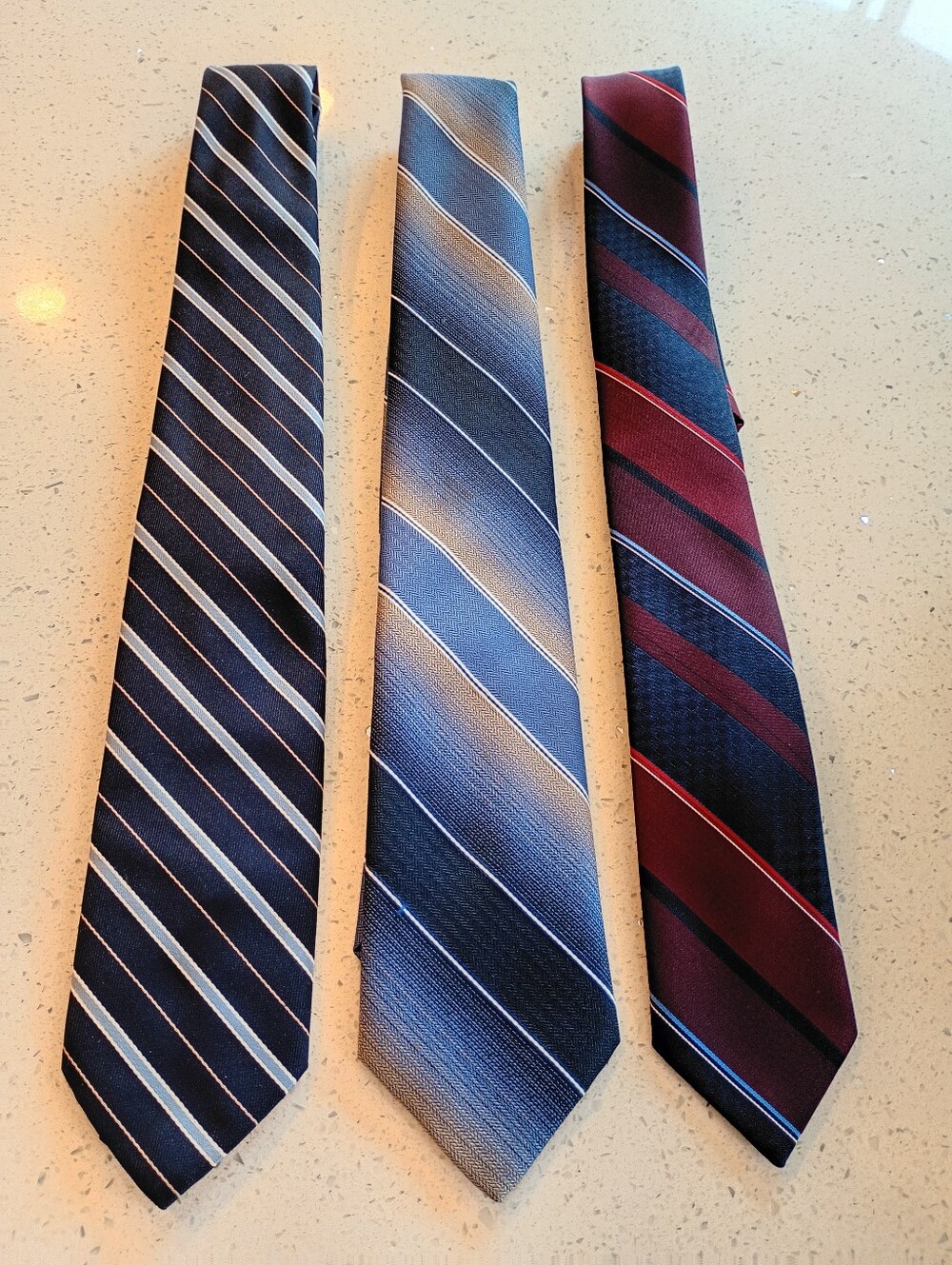 Three-Piece Striped Necktie Set - Black, Blue & Burgundy